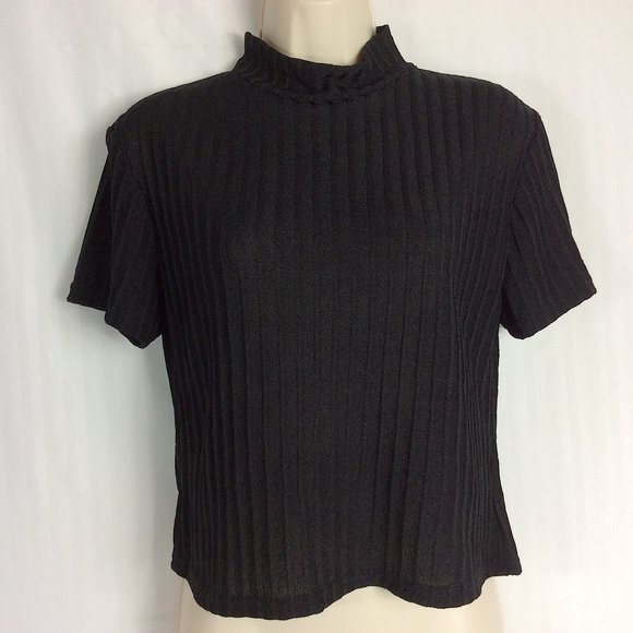 4/$25 Vintage Tiramisu Black Mock Neck Shirt Top Petite - Picture 3 of 7